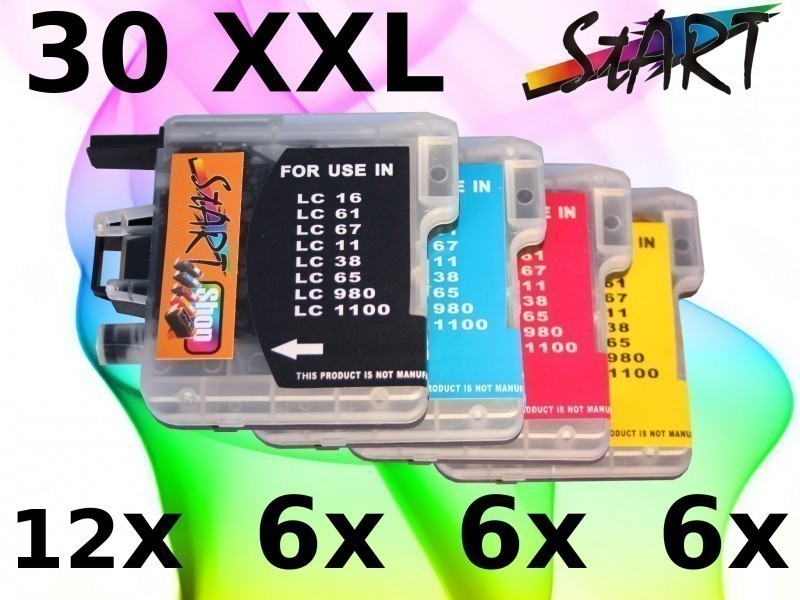 30 Compatible Ink Cartridges to Brother LC980 / LC1100  (BK, C, M, Y)