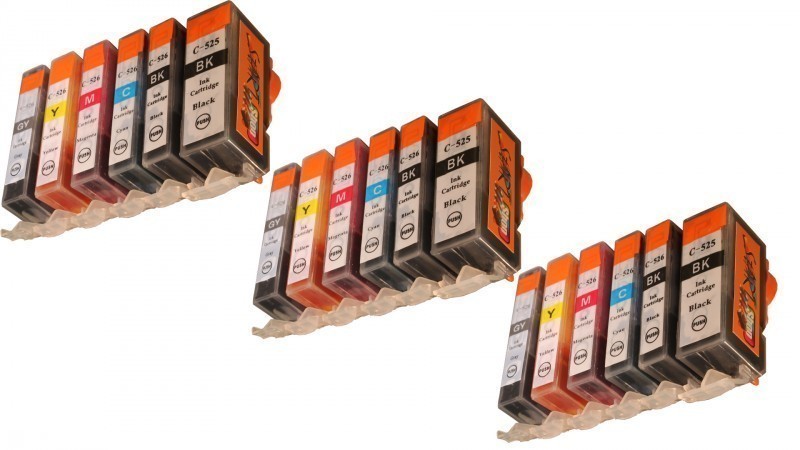 18 Compatible Ink Cartridges to Canon PGI-525 / CLI-526  (BK, PHBK, C, M, Y, GY)