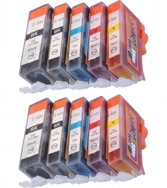 10 Compatible Ink Cartridges to Canon PGI-520 / CLI-521  (BK, PHBK, C, M, Y)