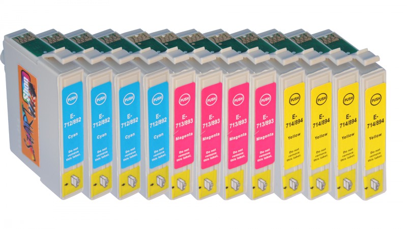 12 Compatible Ink Cartridges to Epson T0711 - T0714  (BK, C, M, Y)