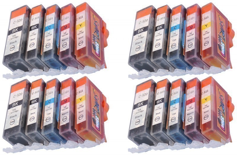 20 Compatible Ink Cartridges to Canon PGI-520 / CLI-521  (BK, PHBK, C, M, Y)