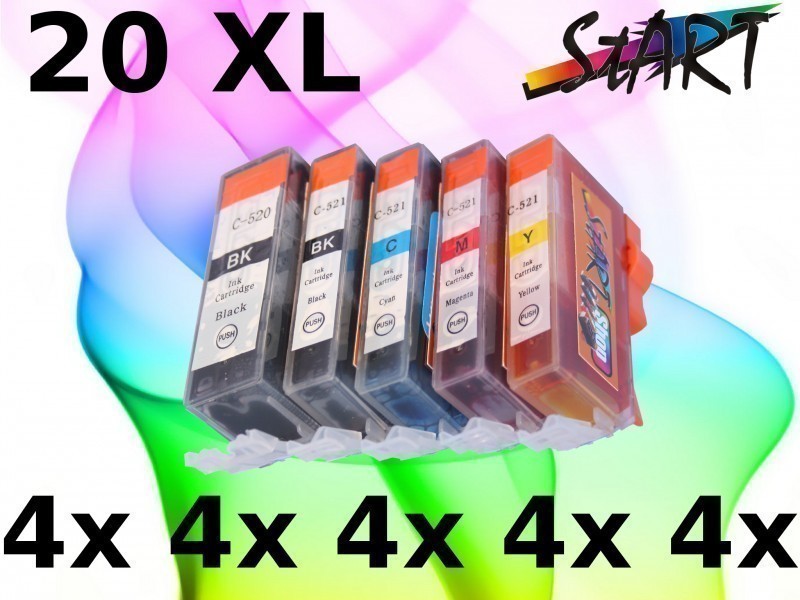 20 Compatible Ink Cartridges to Canon PGI-520 / CLI-521  (BK, PHBK, C, M, Y)