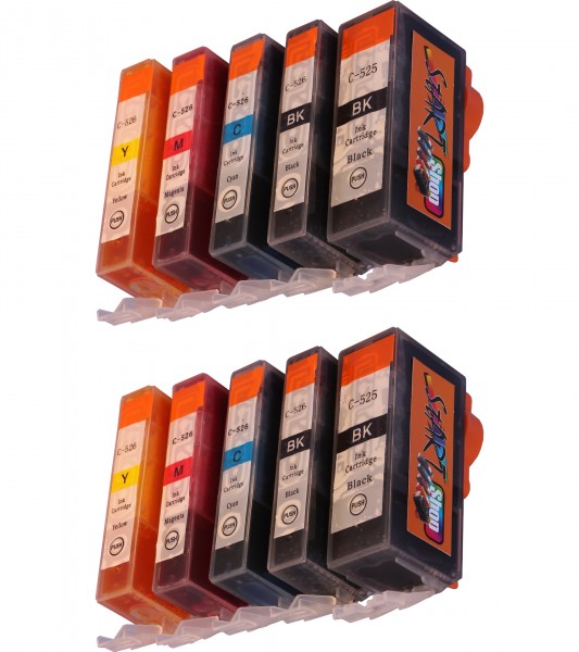 10 Compatible Ink Cartridges to Canon PGI-525 / CLI-526  (BK, PHBK, C, M, Y)