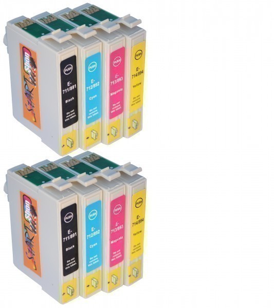 8 Compatible Ink Cartridges to Epson T0711 - T0714  (BK, C, M, Y)