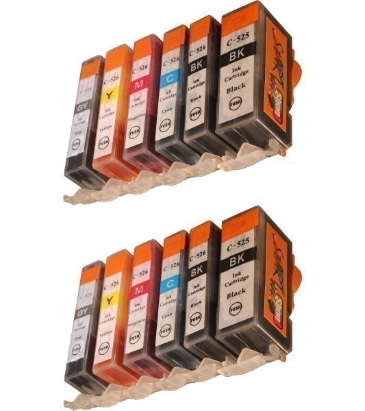 12 Compatible Ink Cartridges to Canon PGI-525 / CLI-526  (BK, PHBK, C, M, Y, GY)