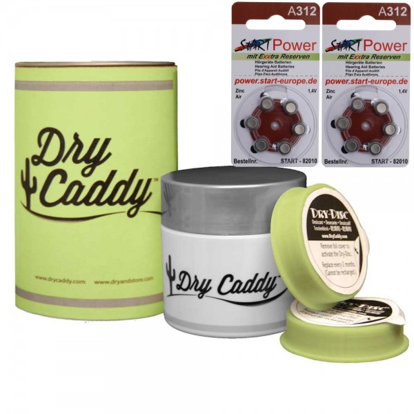 Dry Caddy (Dose inkl. 6 Discs), Trockenmittel, Trockensteine inkl. StartPower Hrgertebatterien A312 (12 Stck)