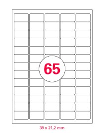 Laser, Copy, Inkjet Labels white, permanent, A4, 100 sheets/box, 38 x 21,2 mm, 65 labels / sheet