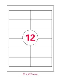 Laser, Copy, Inkjet Etiketten, wei, permanent, A4, 100 Blatt/ Packung, 97 x 42,3 mm, 12 Etiketten pro Blatt