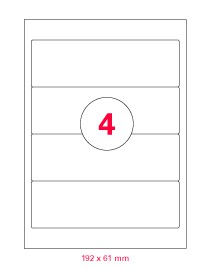 Laser, Copy, Inkjet Labels white, permanent, A4, 100 sheets/box, 192 x 61 mm, 4 labels / sheet