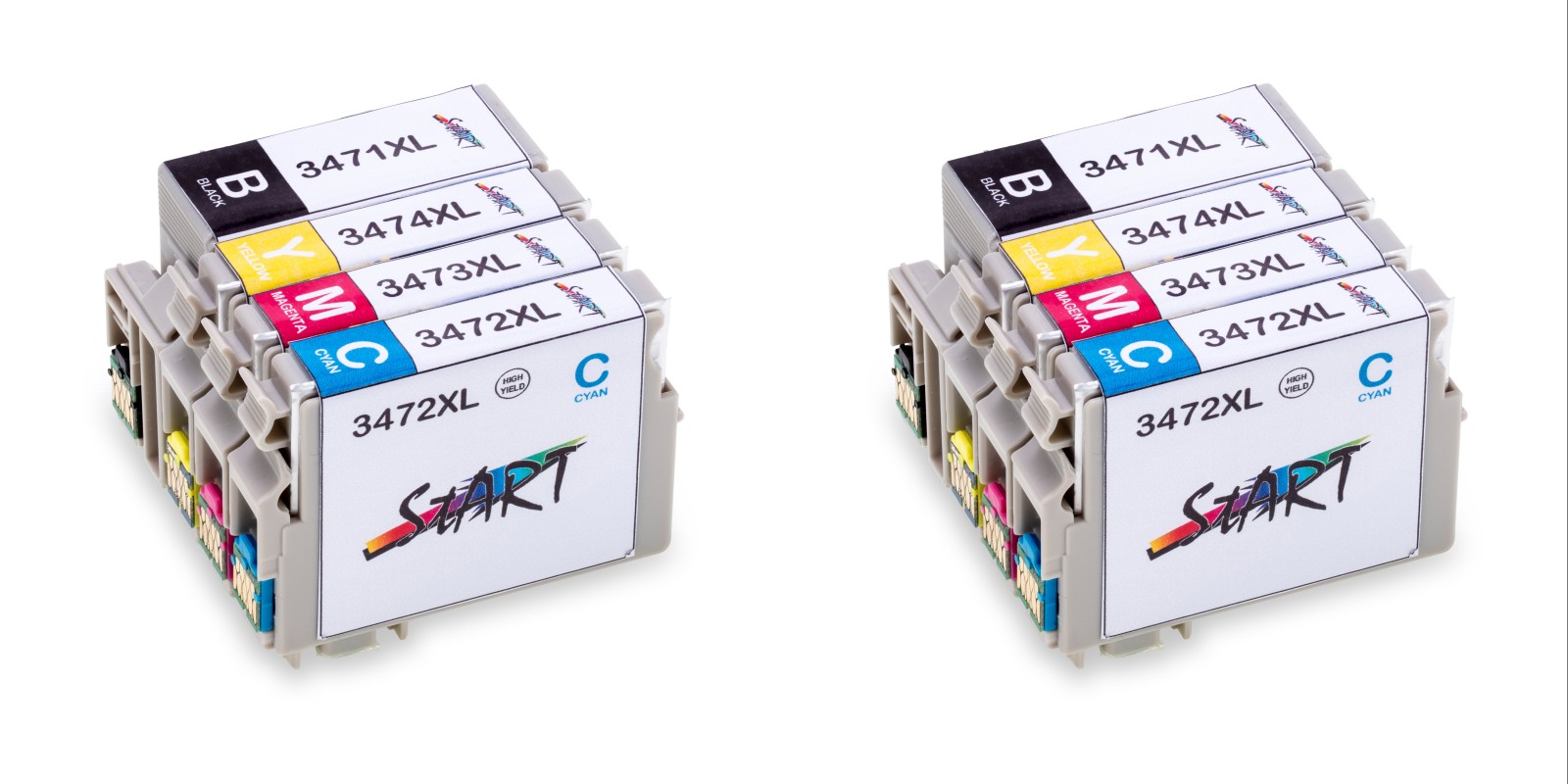 Start - 8 XL Ersatz CHIP Tintenpatronen kompatibel zu Epson 3471BK (Schwarz)  3472C (Cyan) 3473M (Magenta) 3474Y (Gelb)